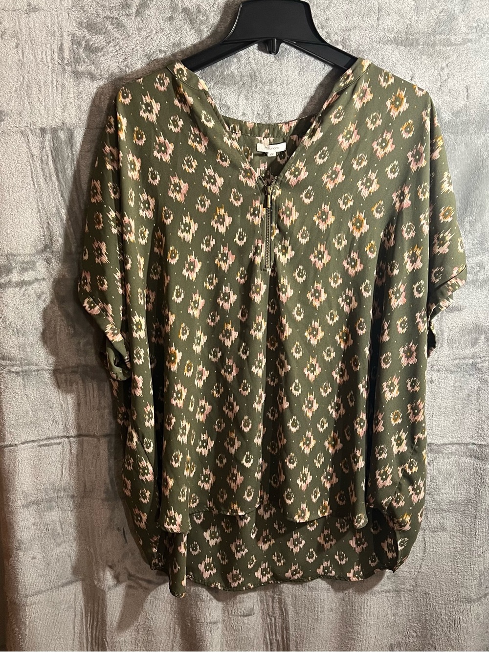 Maurices Olive Green Short Sleeve Printed Tunic